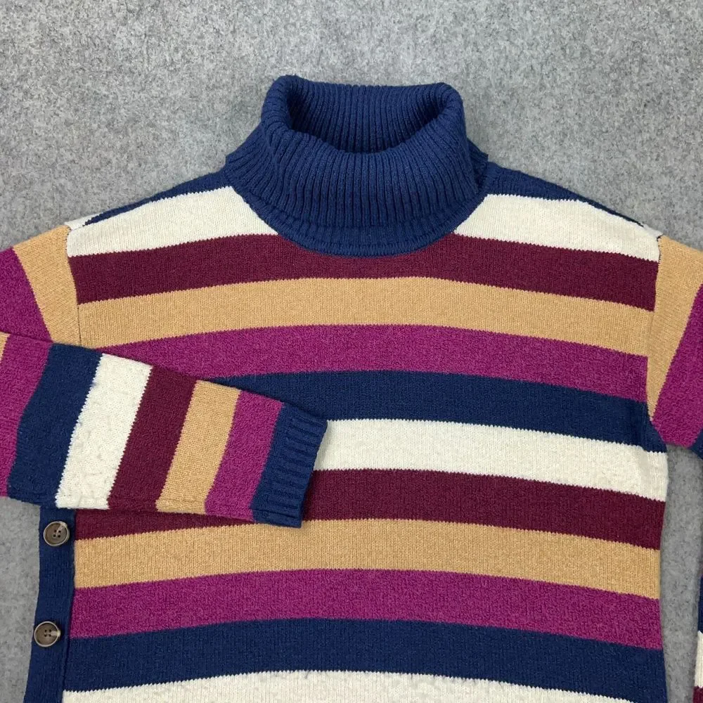 VTG St Johns Bay Sweater Womens Medium Multicolor Striped Turtleneck Side Button - Picture 1 of 10